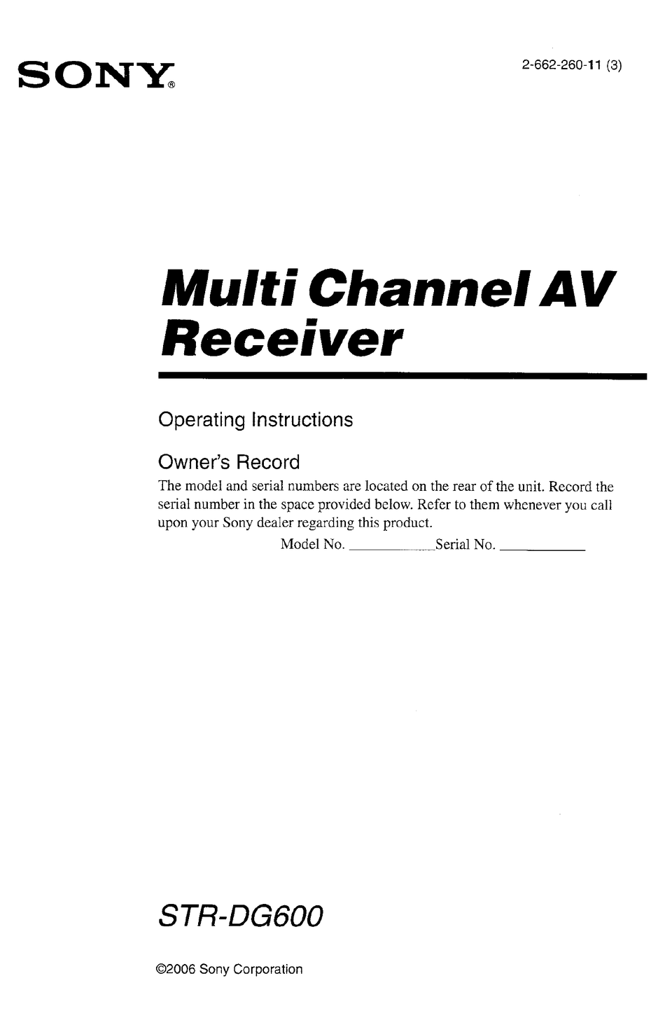 SONY STR-DG600 OPERATING INSTRUCTIONS MANUAL Pdf Download | ManualsLib