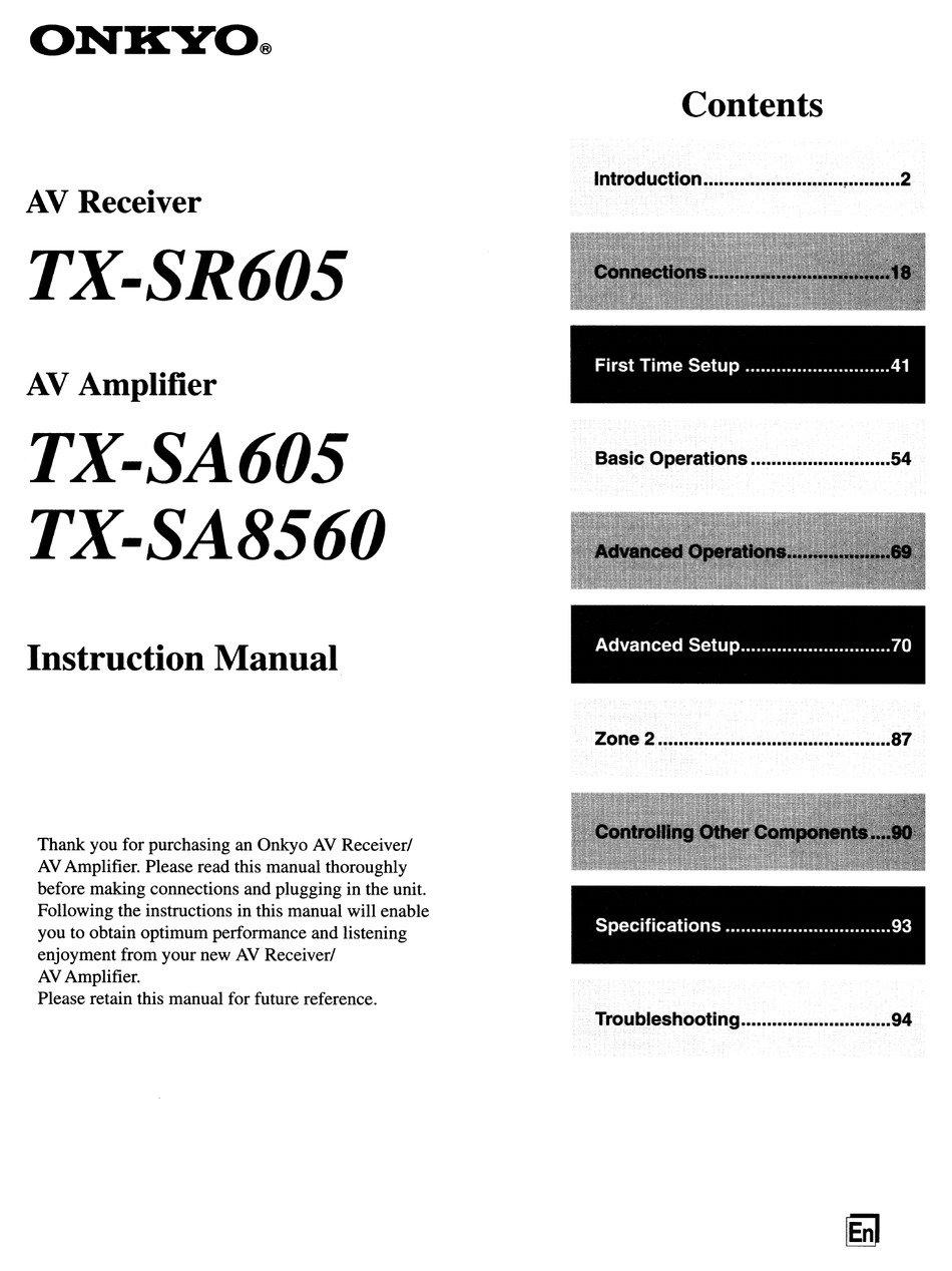 ONKYO TX-SA605 INSTRUCTION MANUAL Pdf Download | ManualsLib