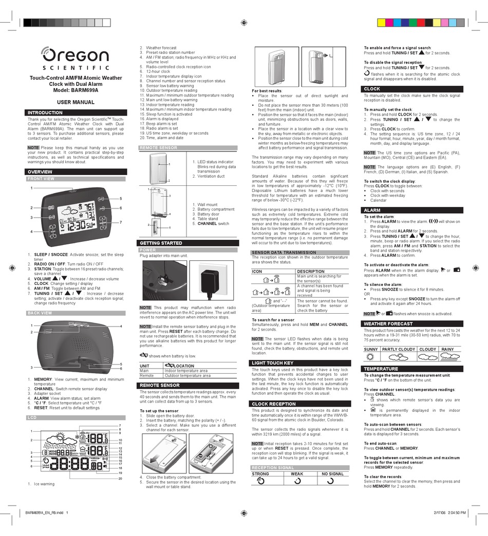 OREGON SCIENTIFIC BARM699A MANUAL Pdf Download | ManualsLib