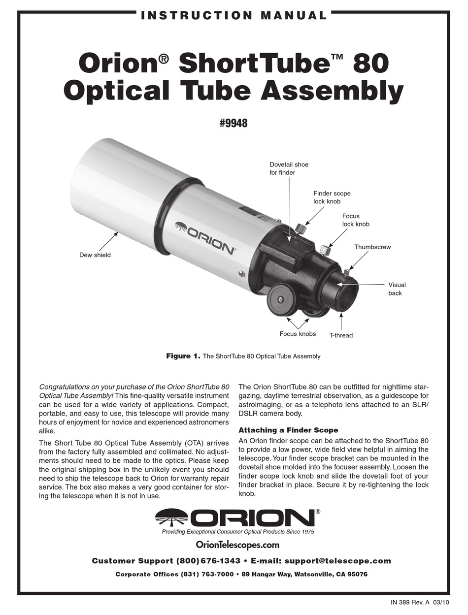 ORION SHORTTUBE 80 MANUAL Pdf Download | ManualsLib