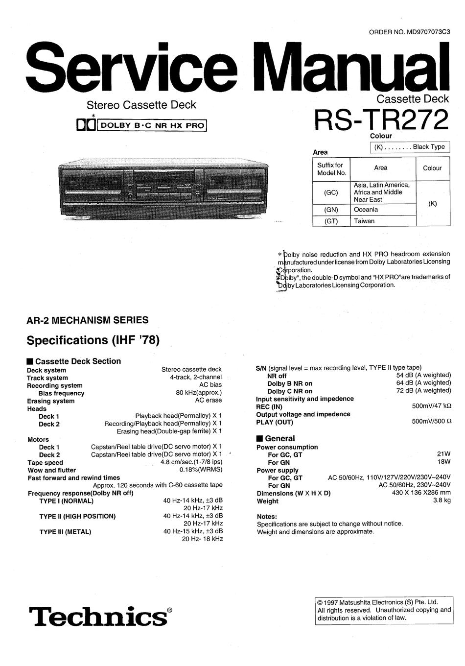 Technics Rs Tr272 Service Manual Pdf Download Manualslib