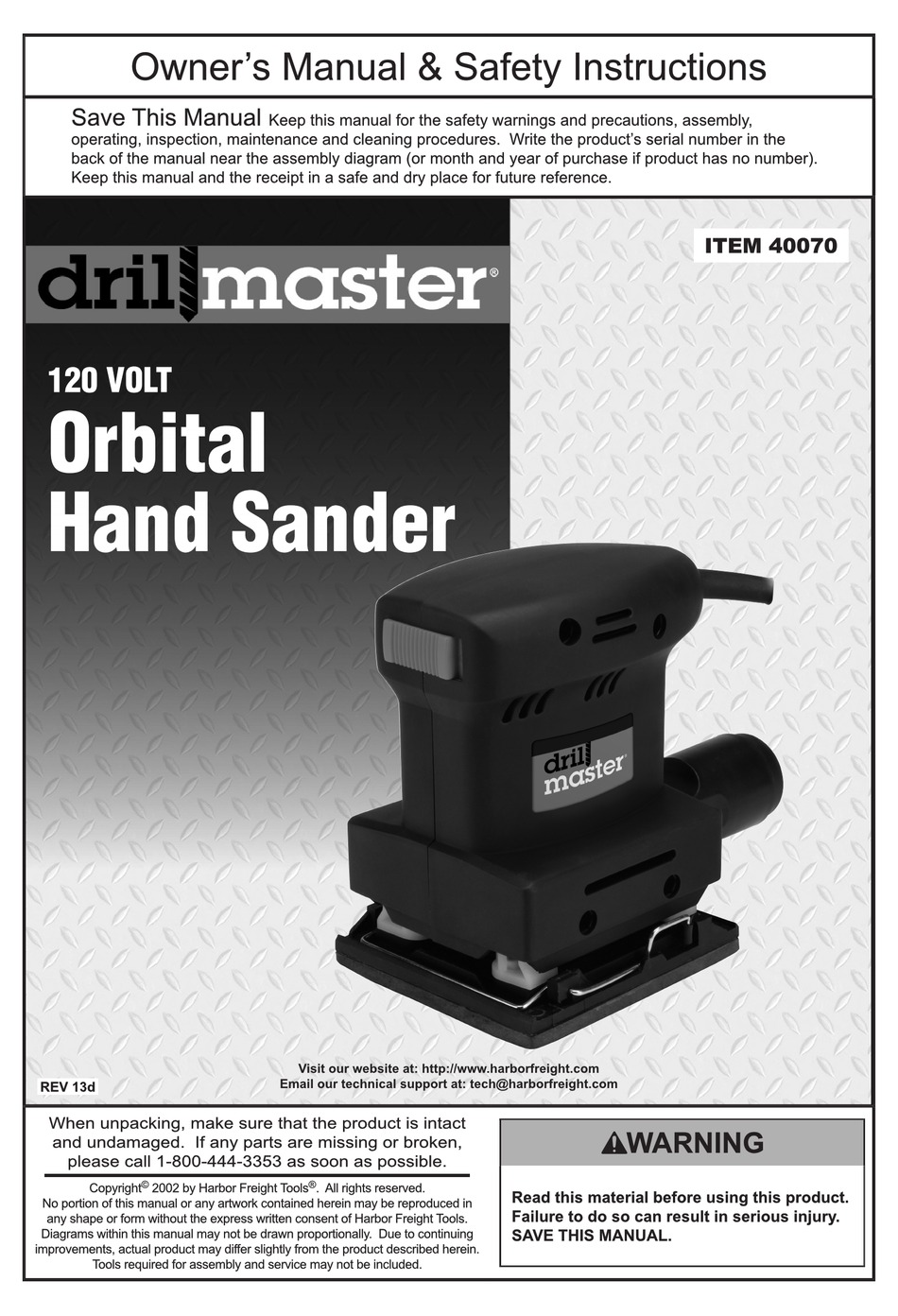 DRILL MASTER 40070 OWNER'S MANUAL AND SAFETY INSTRUCTIONS Pdf Download