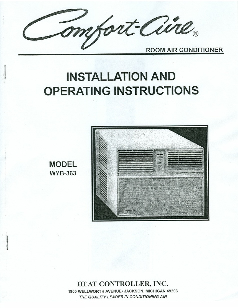 COMFORTAIRE WYB363 INSTALLATION AND OPERATING INSTRUCTIONS Pdf
