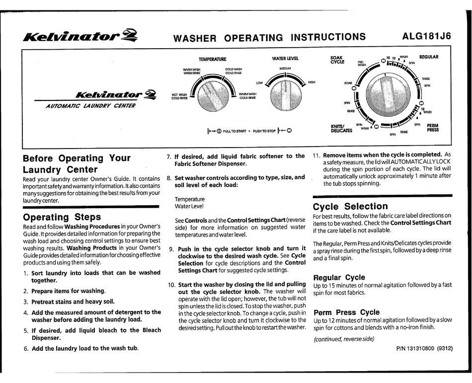 KELVINATOR ALG181J6 OPERATING INSTRUCTIONS Pdf Download ManualsLib