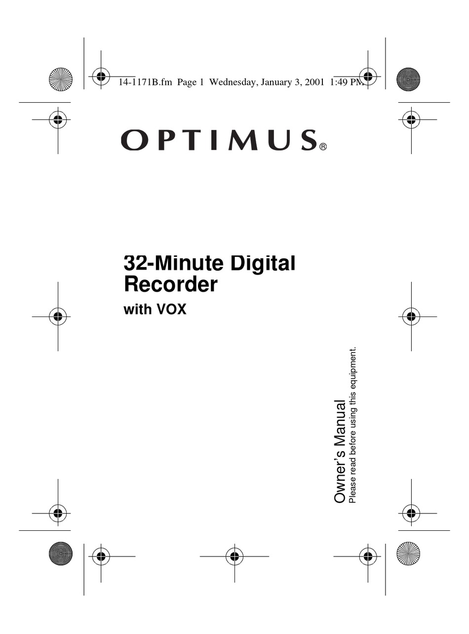 OPTIMUS 32MINUTE DIGITAL RECORDER OWNER'S MANUAL Pdf Download ManualsLib