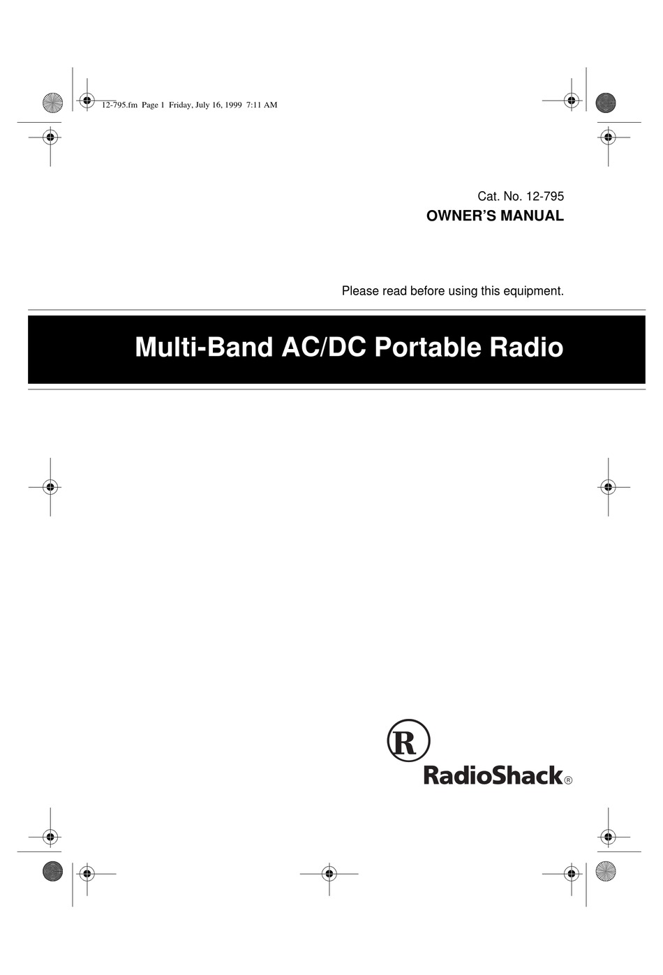 RADIO SHACK MULTIBAND AC/DC PORTABLE RADIO OWNER'S MANUAL Pdf Download