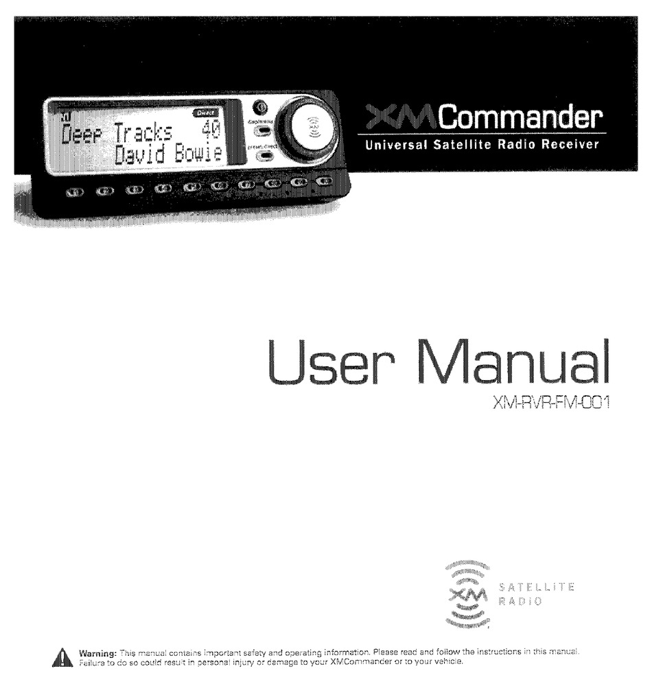 XM SATELLITE RADIO COMMANDER XMRVRFM001 USER MANUAL Pdf Download