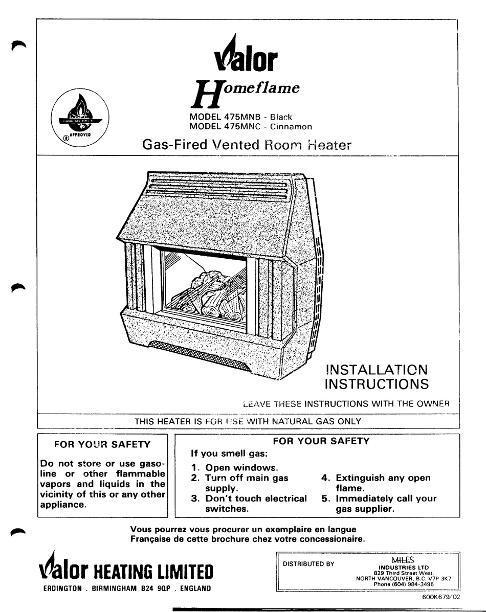 Valor Homeflame 475mnb Installation Instructions Manual Pdf Download Manualslib