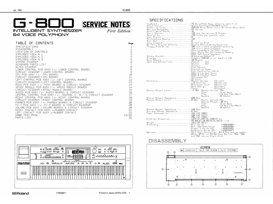 ROLAND G-800 SERVICE NOTES Pdf Download | ManualsLib