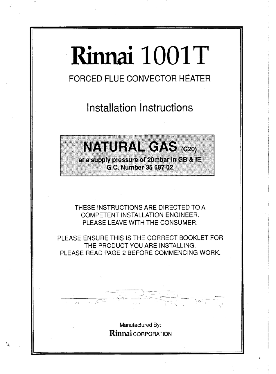 RINNAI 1001T INSTALLATION INSTRUCTIONS MANUAL Pdf Download | ManualsLib