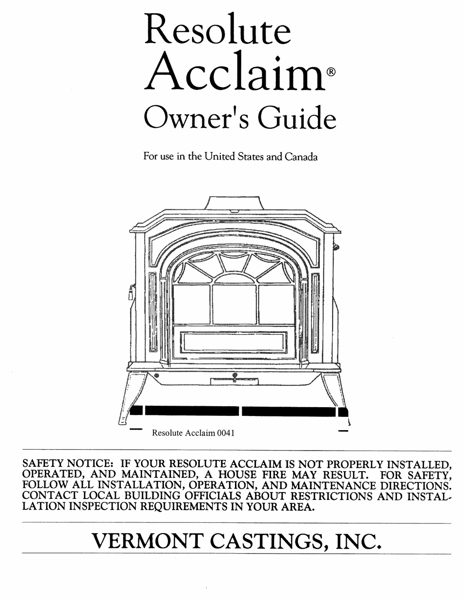 VERMONT CASTINGS ACCLAIM OWNER'S MANUAL Pdf Download ManualsLib