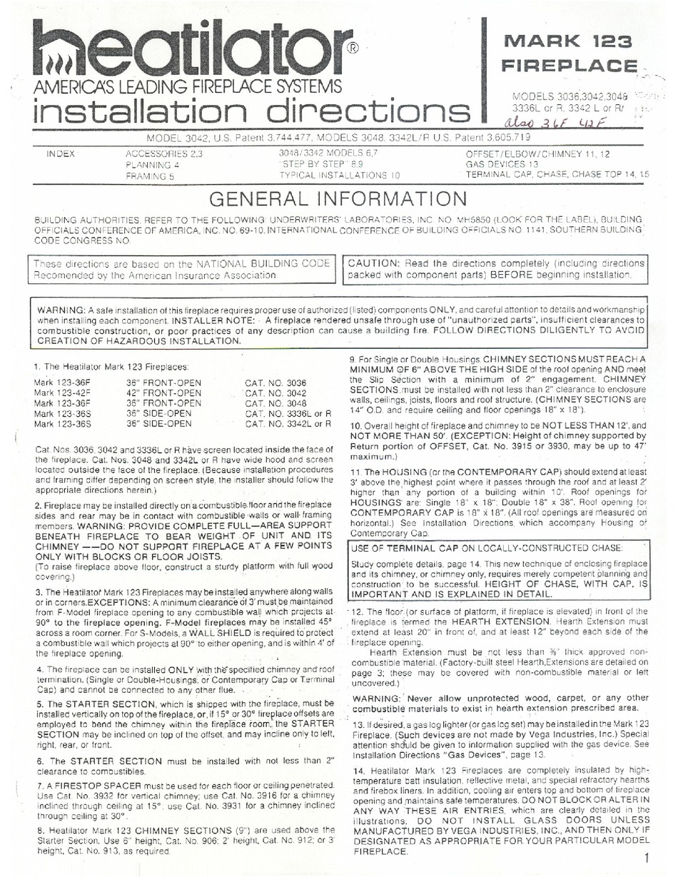 HEATILATOR MARK 123-36F 3036 INSTALLATION DIRECTIONS MANUAL Pdf Download |  ManualsLib