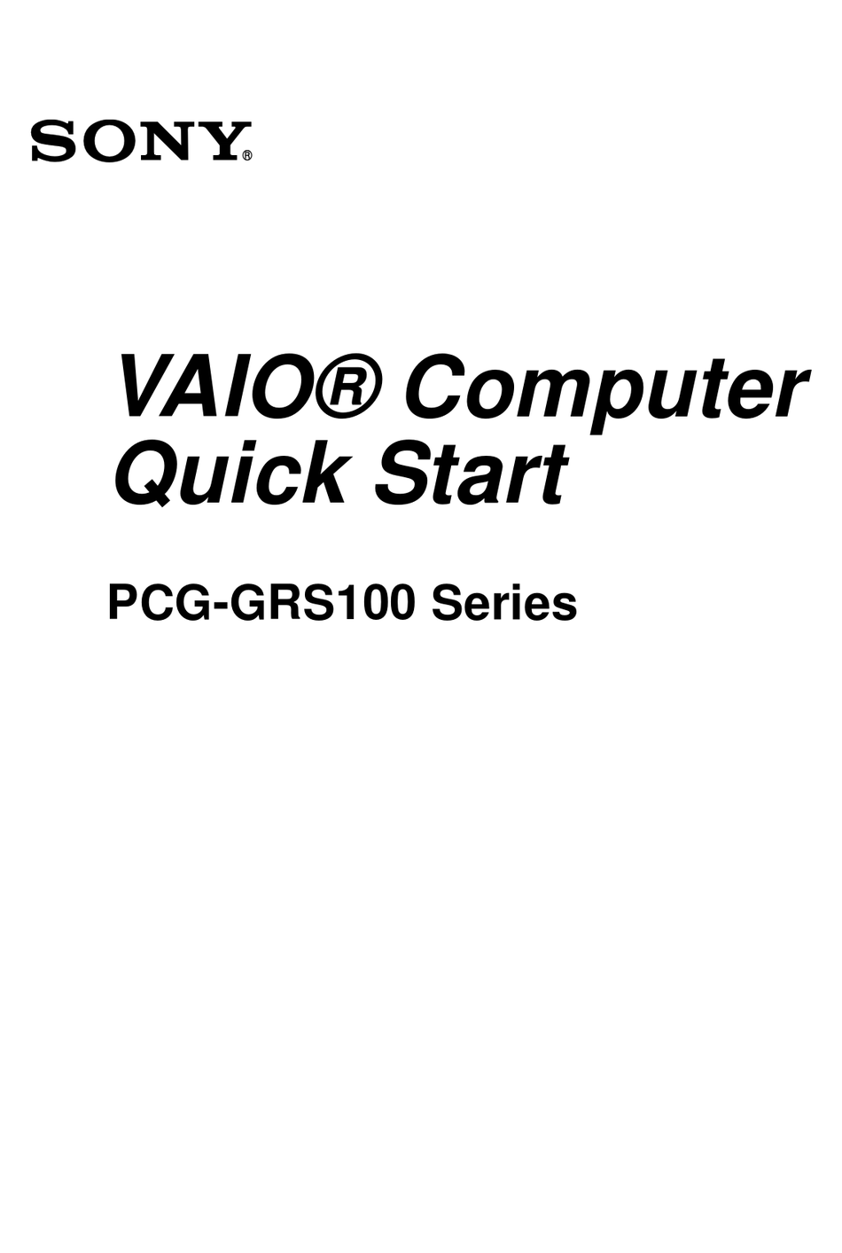 SONY VAIO PCGGRS100 SERIES QUICK START MANUAL Pdf Download ManualsLib