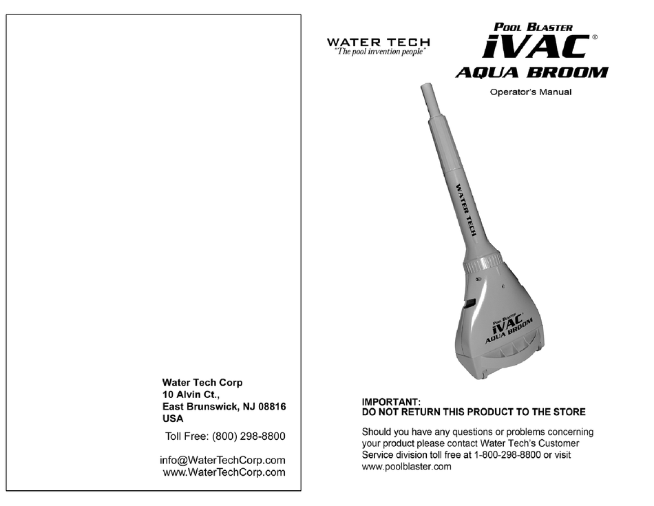 Water Tech Pool Blaster Ivac Aqua Broom Operator S Manual Pdf Download Manualslib