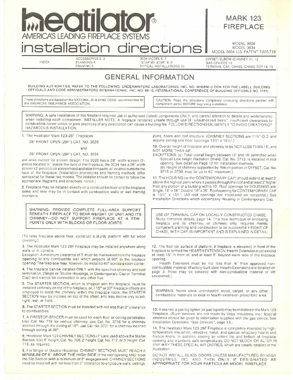HEATILATOR MARK 123 3028 INSTALLATION DIRECTIONS MANUAL Pdf Download |  ManualsLib