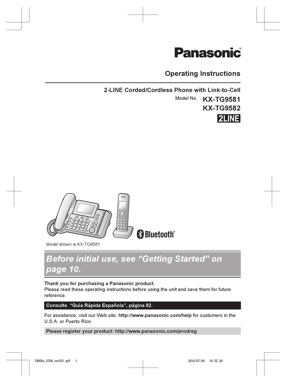 PANASONIC KX-TG9581 OPERATING INSTRUCTIONS MANUAL Pdf Download | ManualsLib