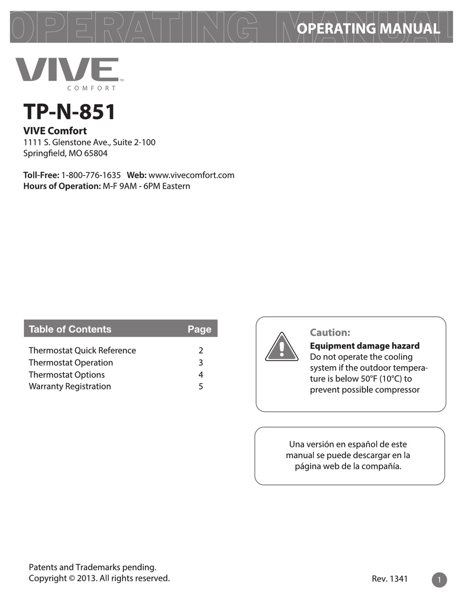 Vive Fort Tp N 851 Operating Manual Pdf Download Manualslib