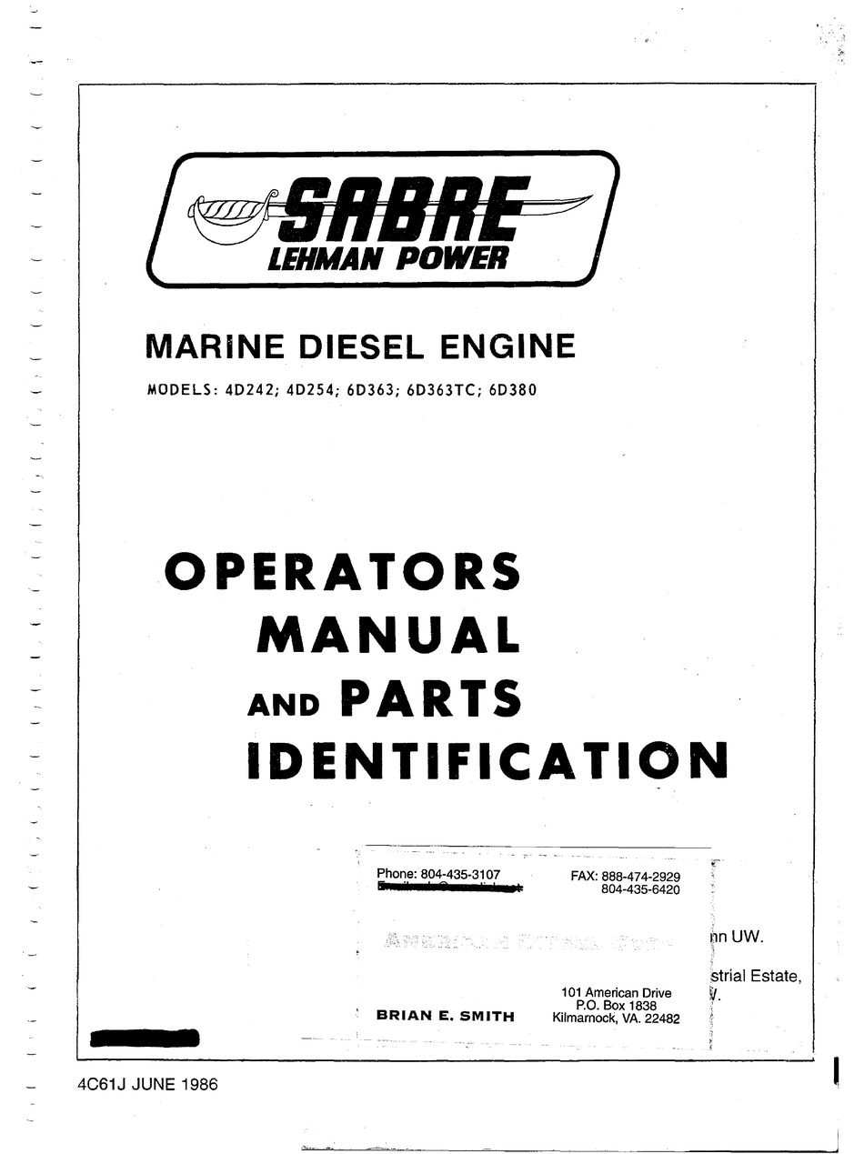 SABRE 4D242 OPERATOR'S MANUAL AND PARTS LIST Pdf Download ManualsLib
