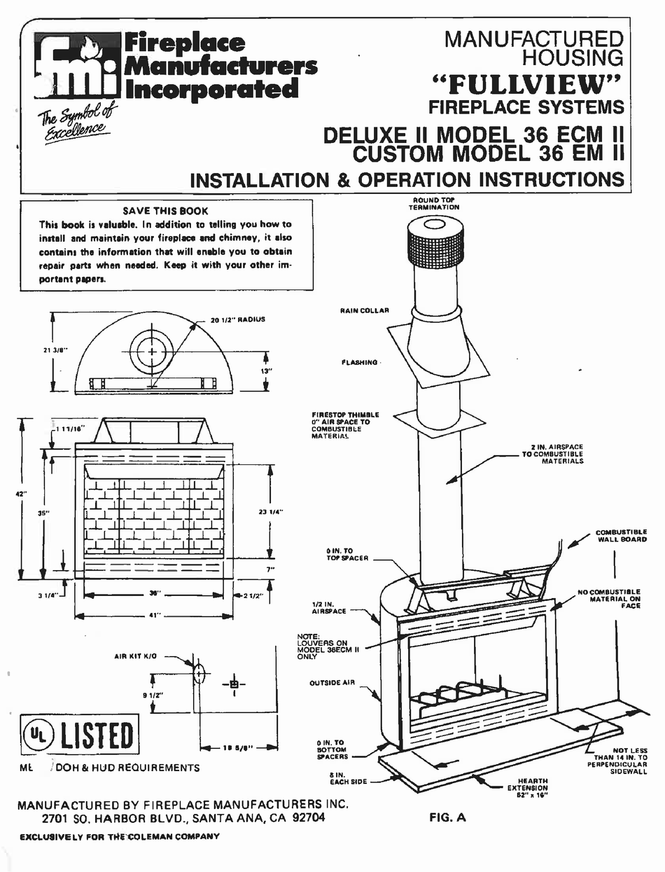 FMI DELUXE II 36 ECM II INSTALLATION & OPERATION INSTRUCTIONS Pdf