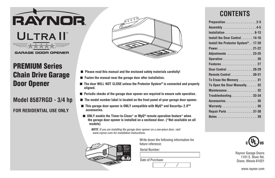 Raynor Ultra Ii 8587rgd User Manual Pdf, How To Manually Open Raynor Garage Door
