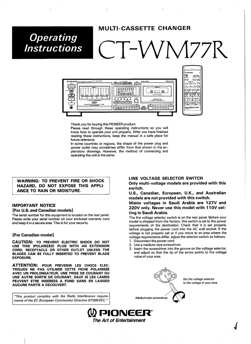 Bedienungsanleitung-Operating Instructions für Pioneer CT-M6R,CT-M5R 