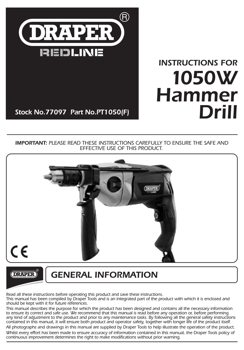 DRAPER PT1050 INSTRUCTIONS FOR Pdf Download ManualsLib