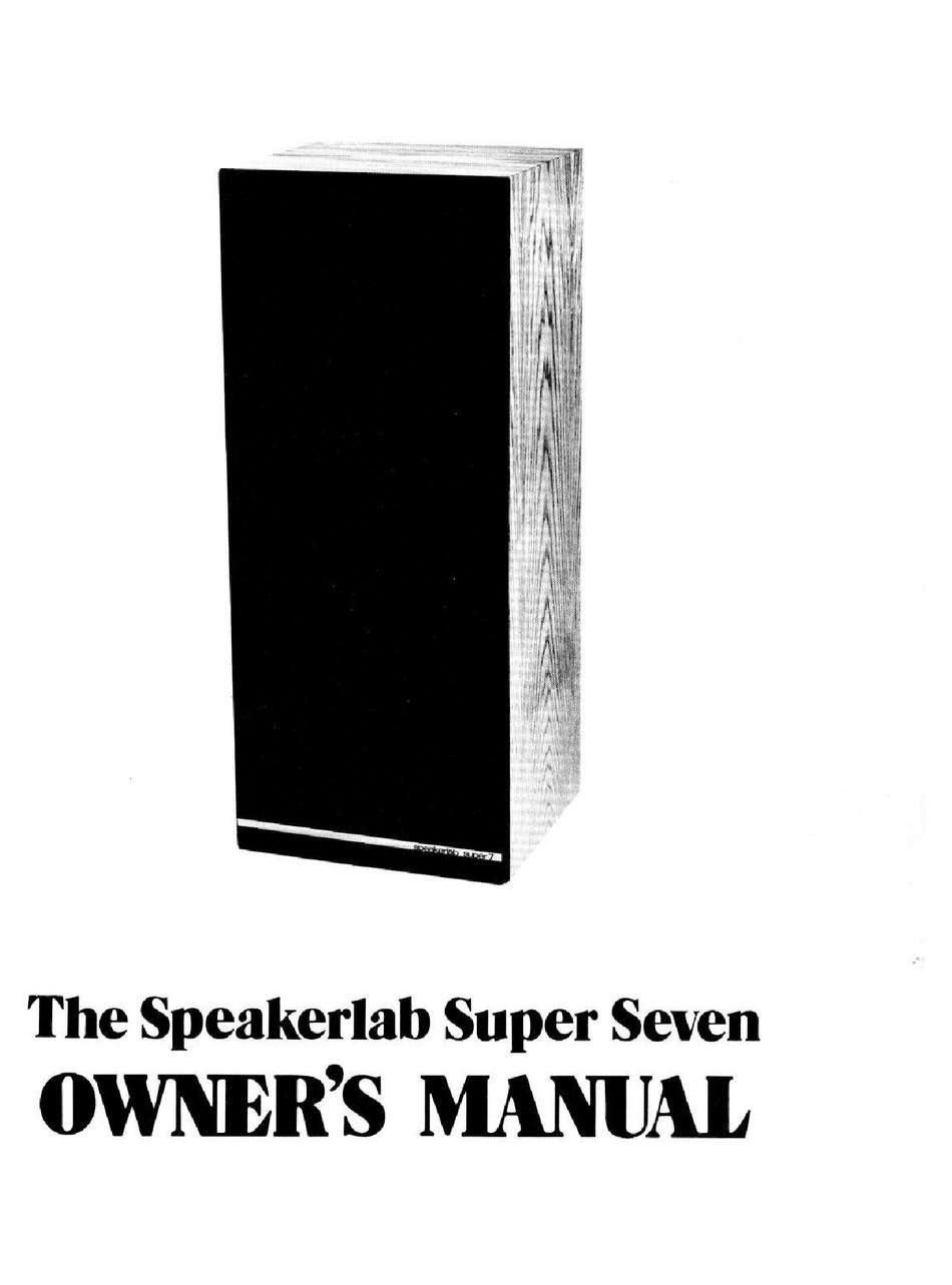 SPEAKERLAB SUPER SEVEN OWNER'S MANUAL Pdf Download ManualsLib