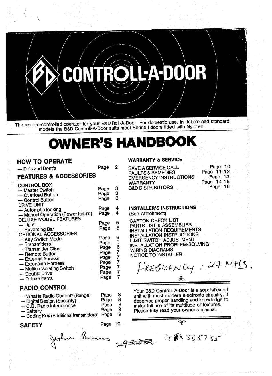 B&D CONTROLLADOOR OWNER'S HANDBOOK MANUAL Pdf Download ManualsLib