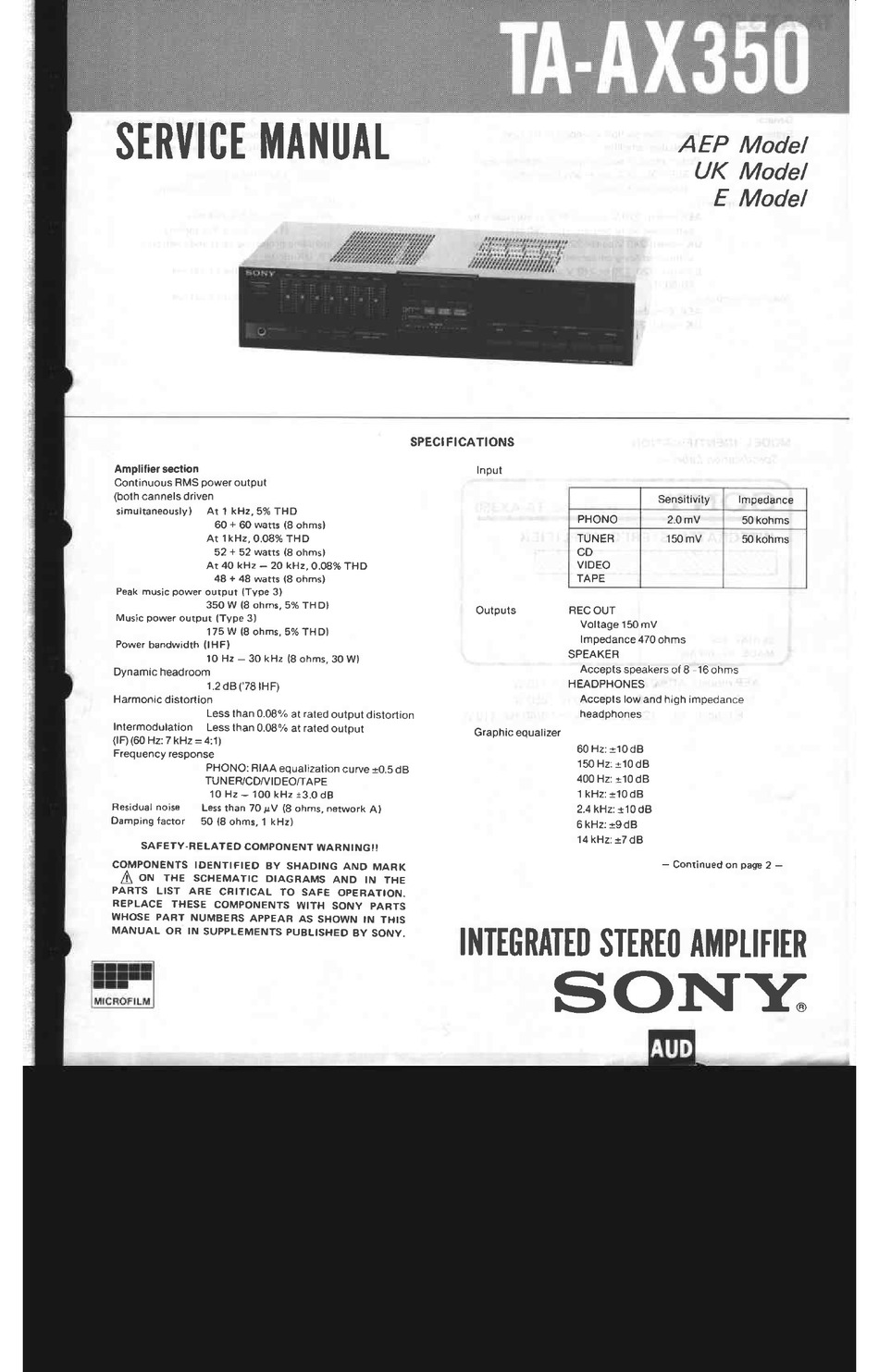 SONY TAAX350 SERVICE MANUAL Pdf Download ManualsLib