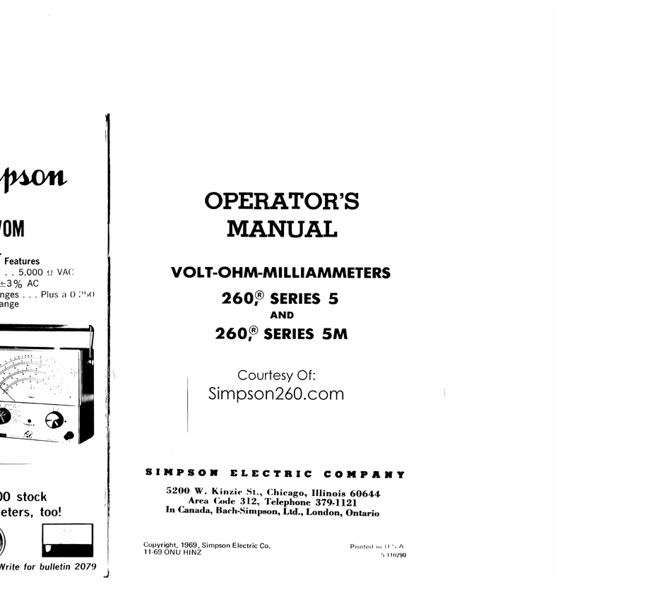 SIMPSON 260 SERIES 5 OPERATOR'S MANUAL Pdf Download | ManualsLib