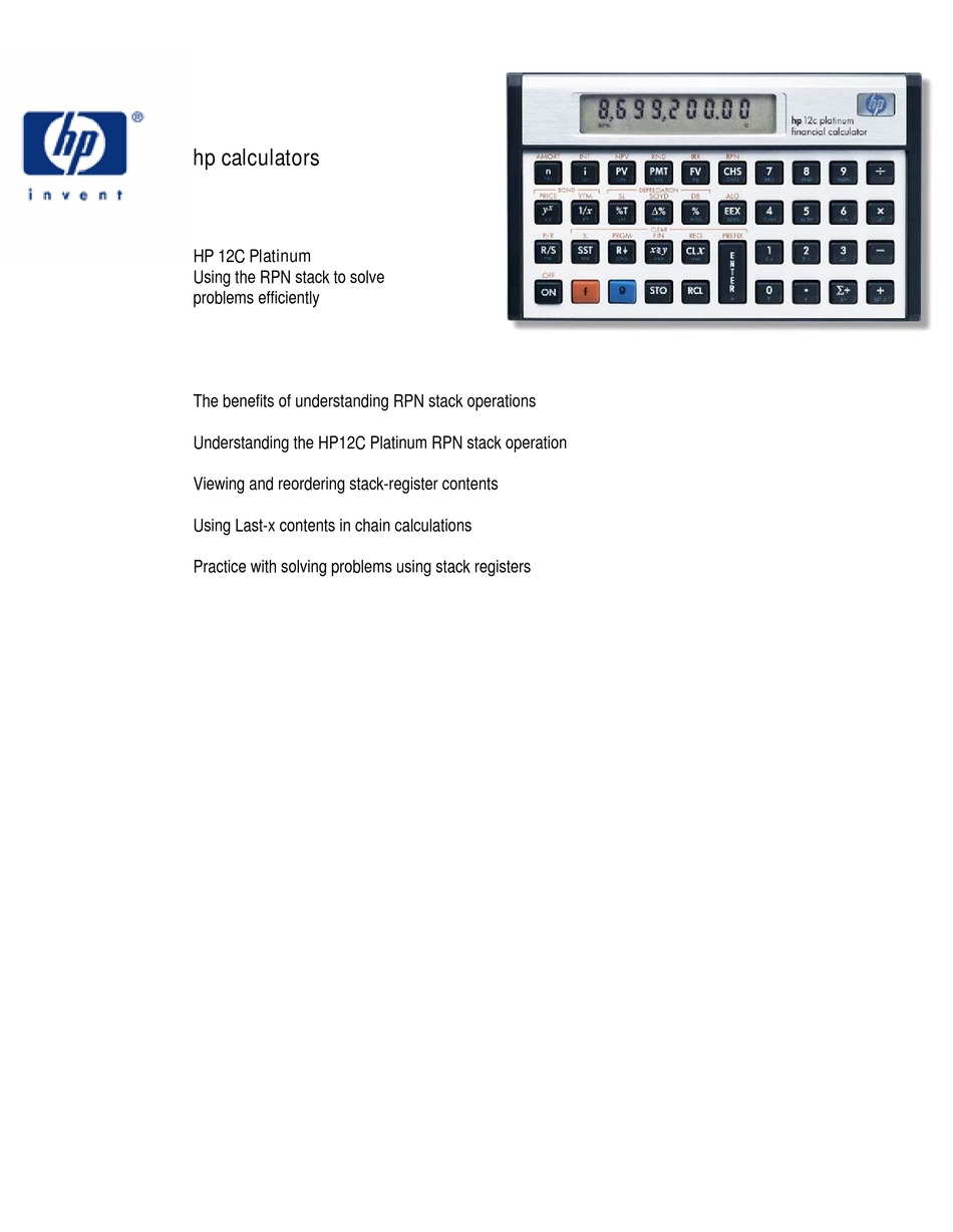 Hp 12c Platinum Instruction Manual Pdf Download Manualslib