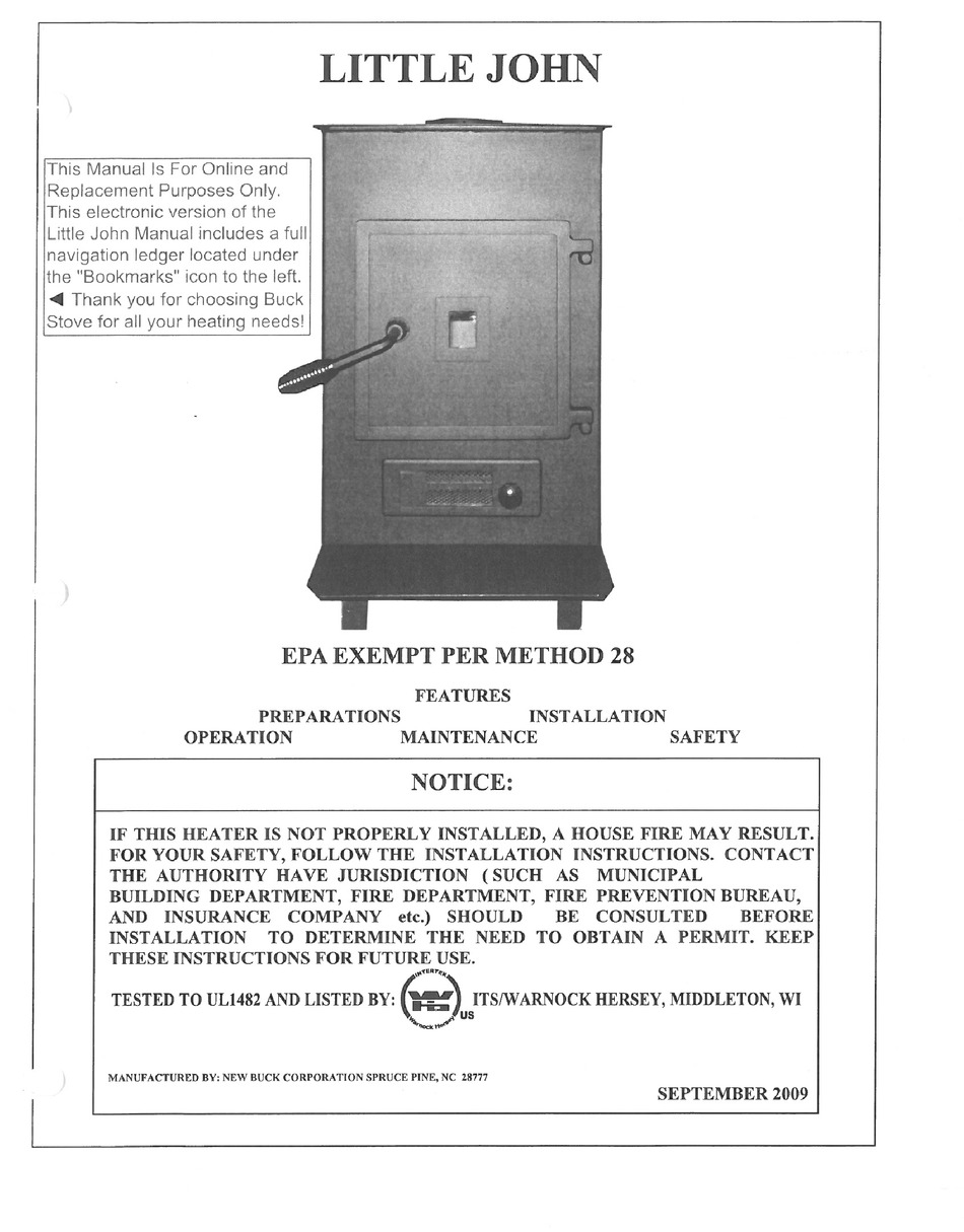 NEW BUCK CORPORATION LITTLE JOHN INSTRUCTION MANUAL Pdf Download
