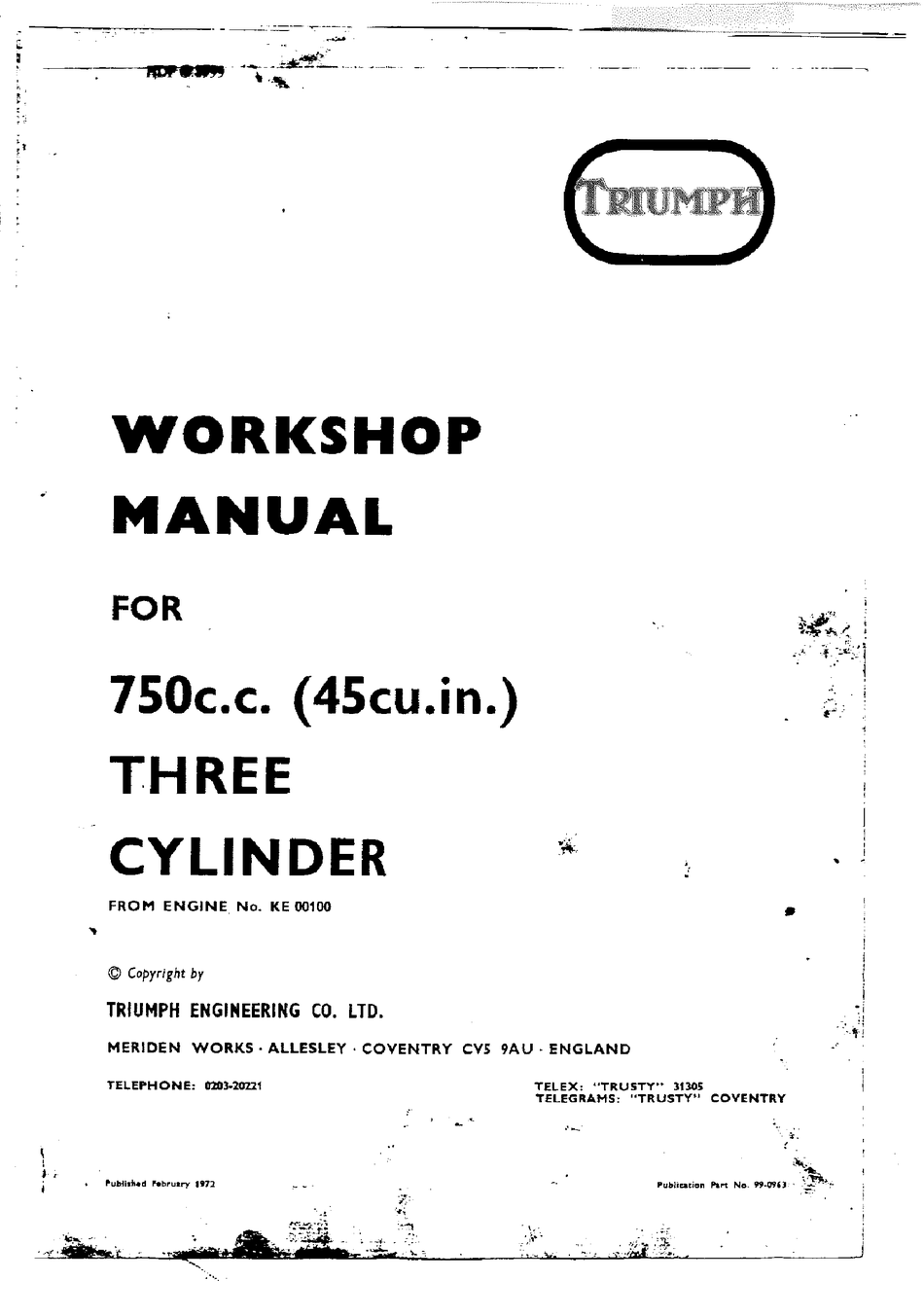 Triumph Trident T150r Work Manual