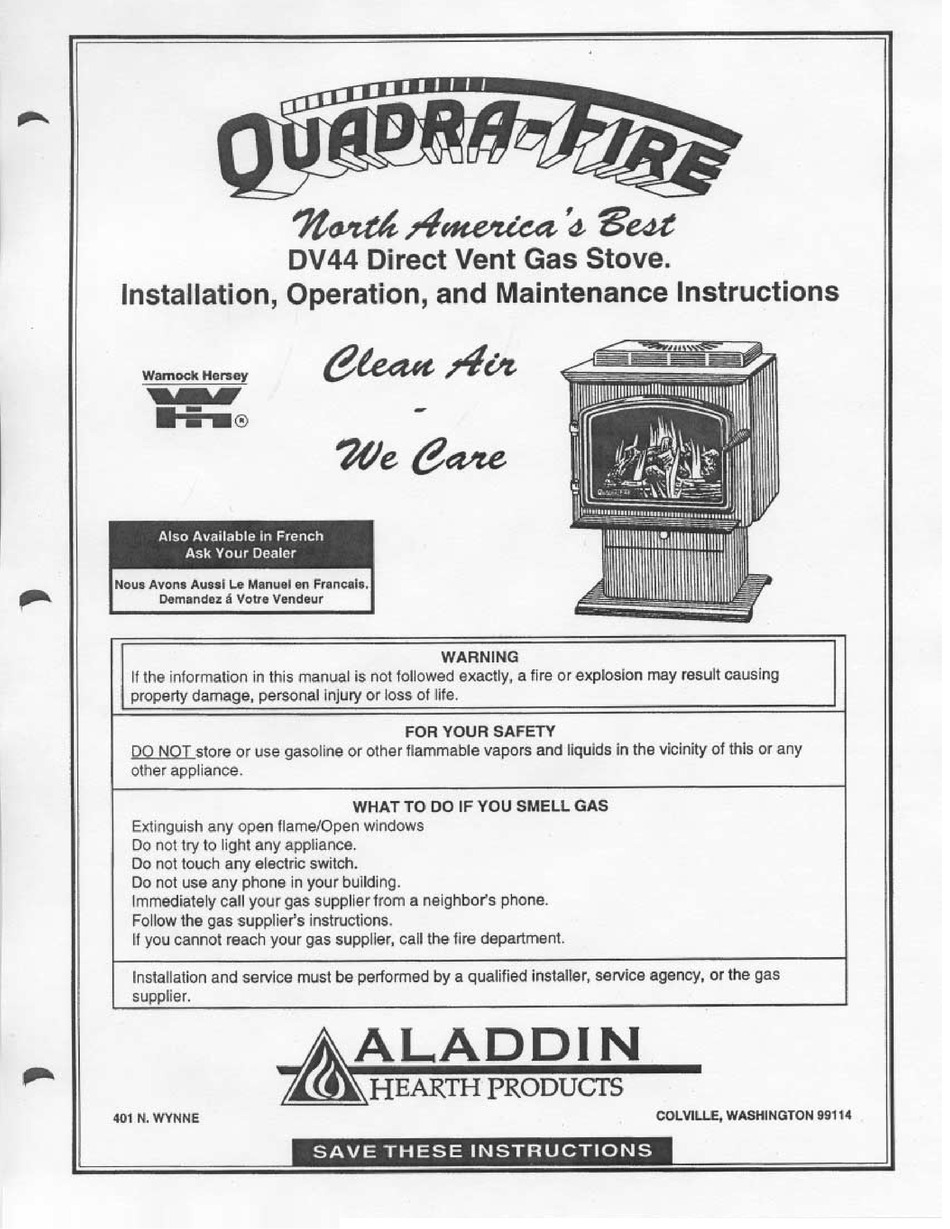 QUADRA-FIRE DV44 INSTALLATION, OPERATION AND MAINTENANCE INSTRUCTIONS Pdf  Download | ManualsLib