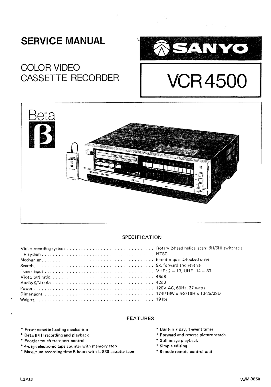 SANYO VCR 4500 SERVICE MANUAL Pdf Download ManualsLib