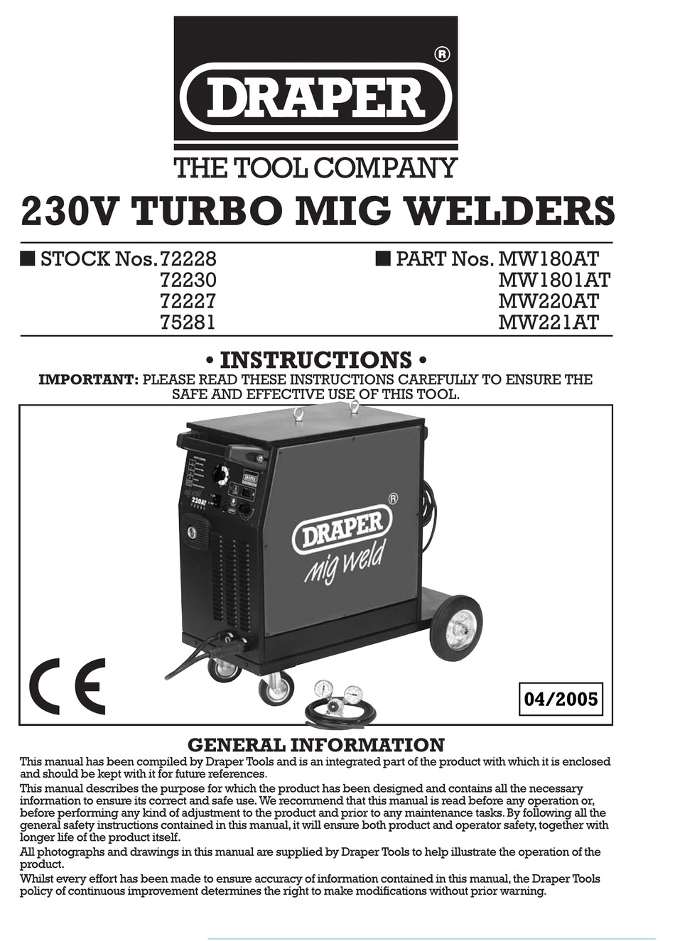 DRAPER MW180AT INSTRUCTIONS MANUAL Pdf Download ManualsLib