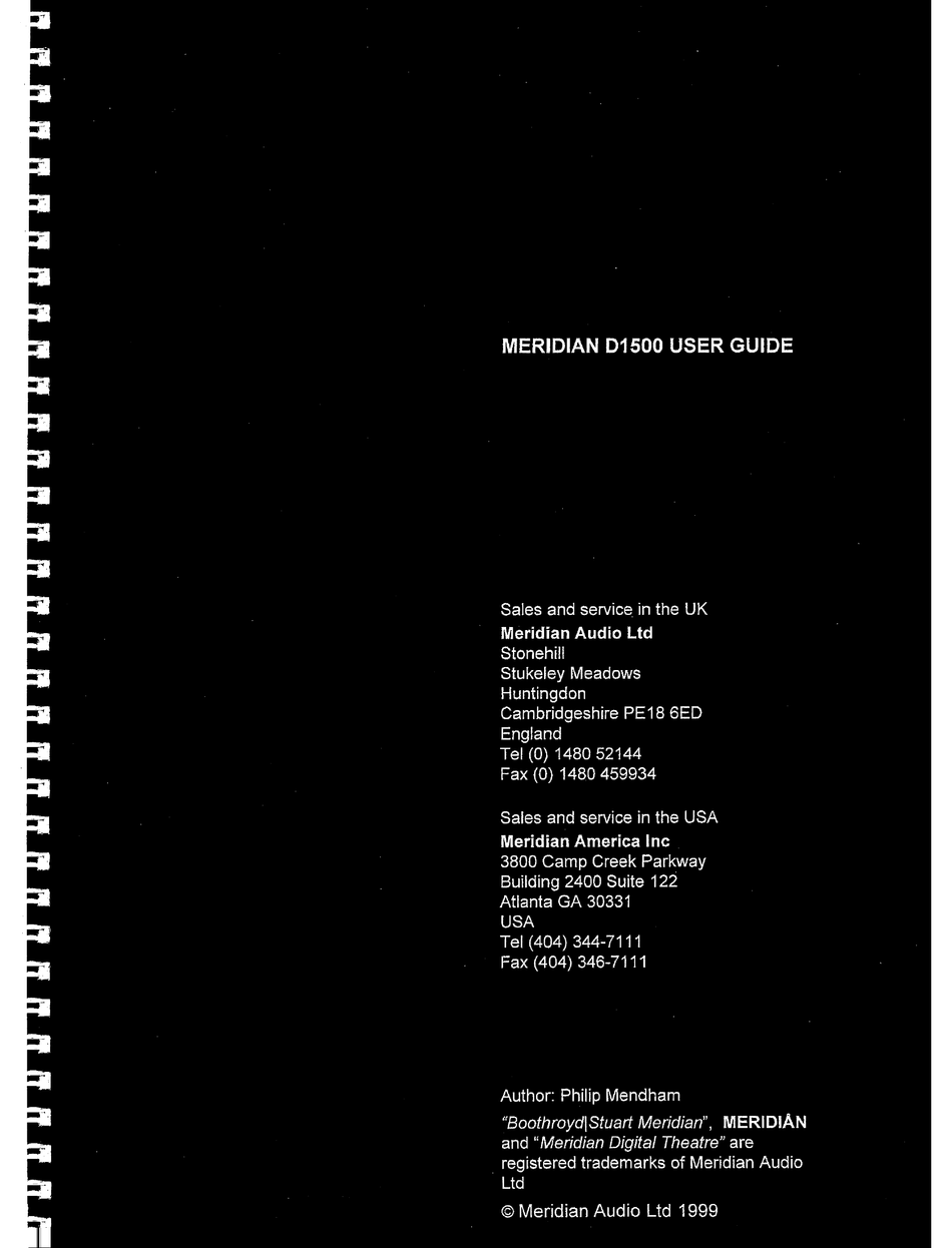 MERIDIAN D1500 USER MANUAL Pdf Download ManualsLib