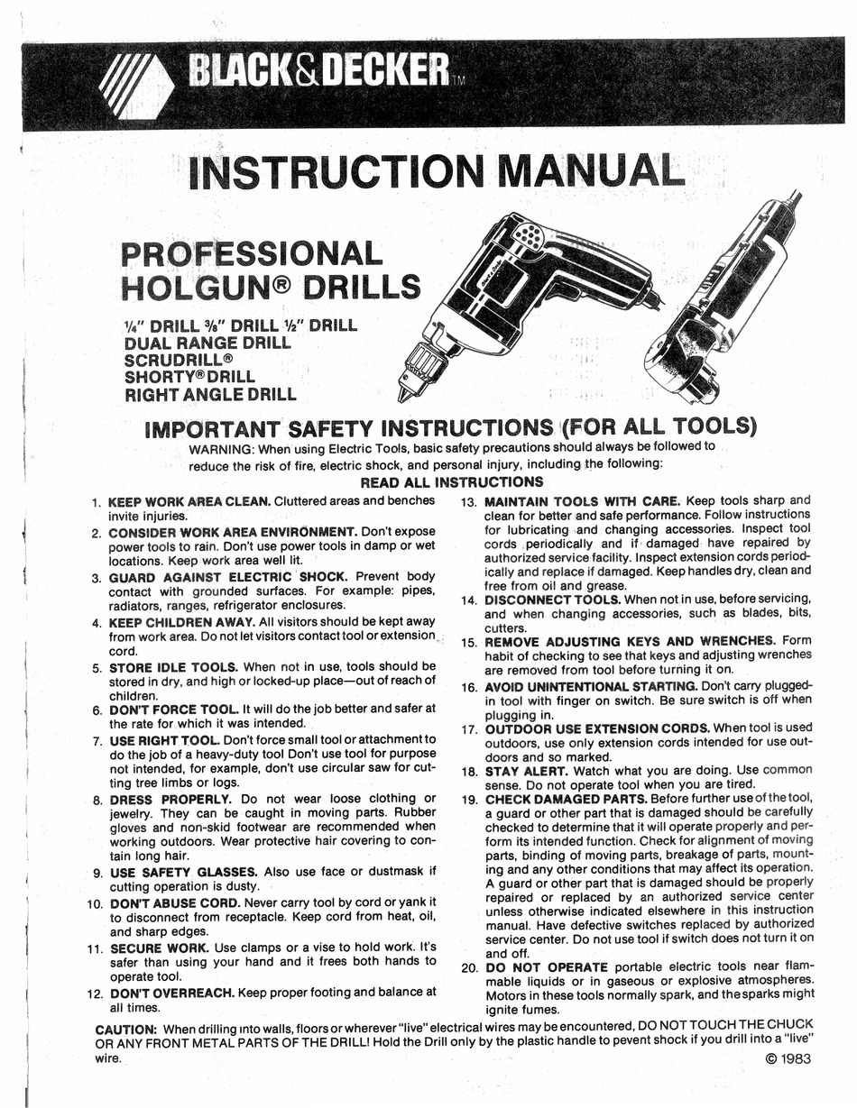 Free Black & Decker BDEDMT Drill Instruction Manual PDF