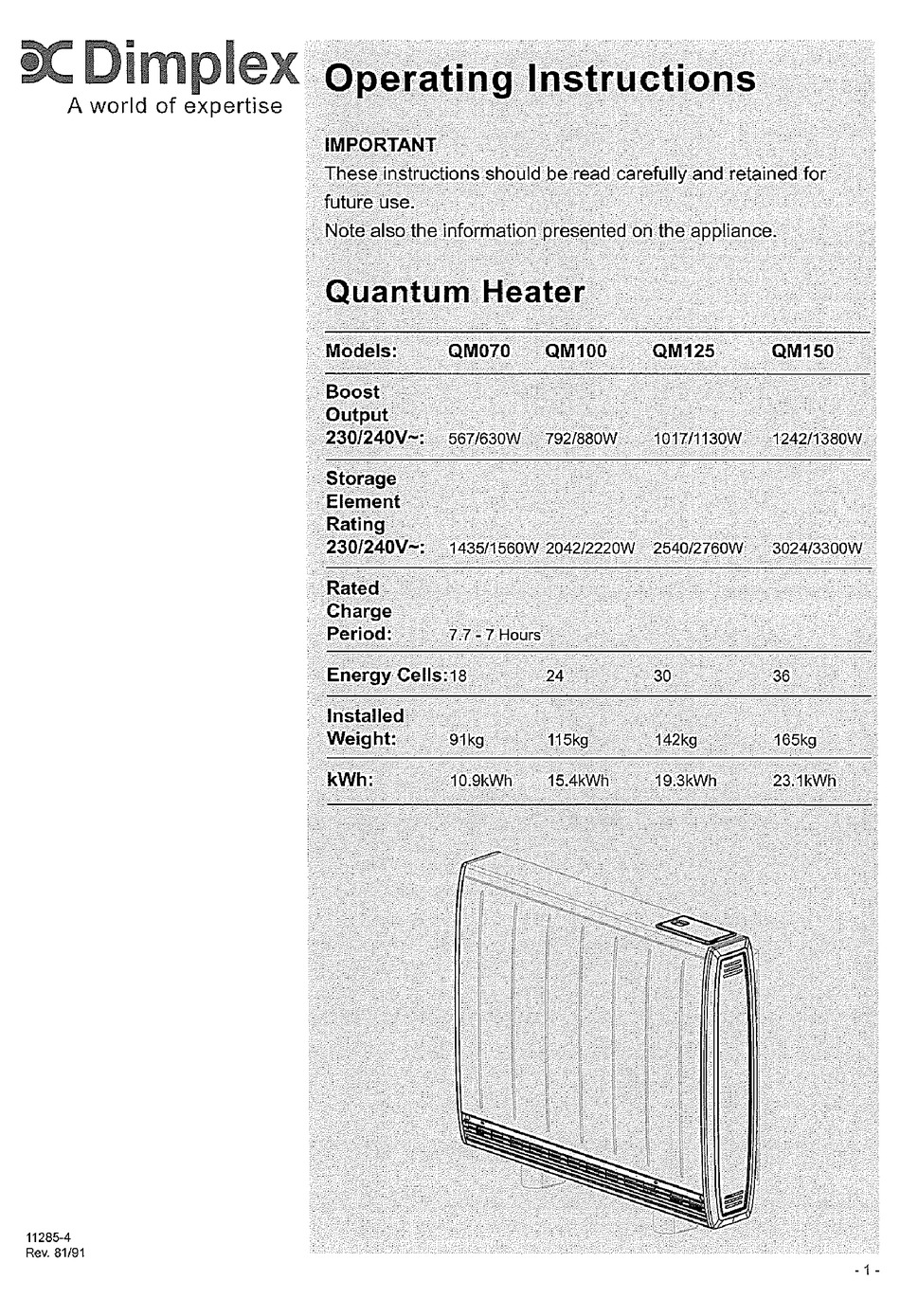 Dimplex Qm070 Quantum Operating Instructions Manual Pdf Download Manualslib