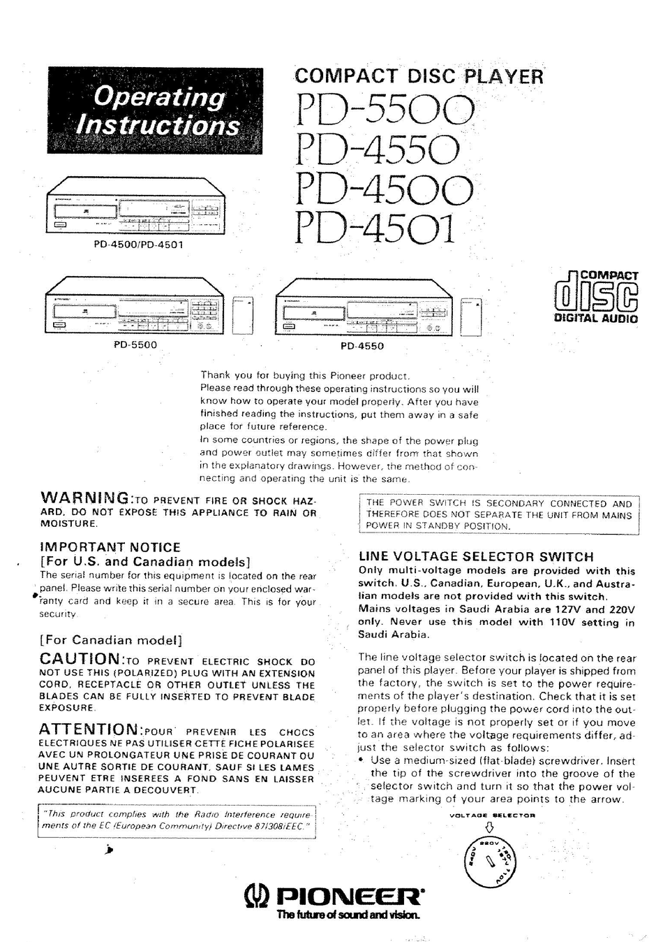 PIONEER PD-5500 OPERATING INSTRUCTIONS MANUAL Pdf Download | ManualsLib