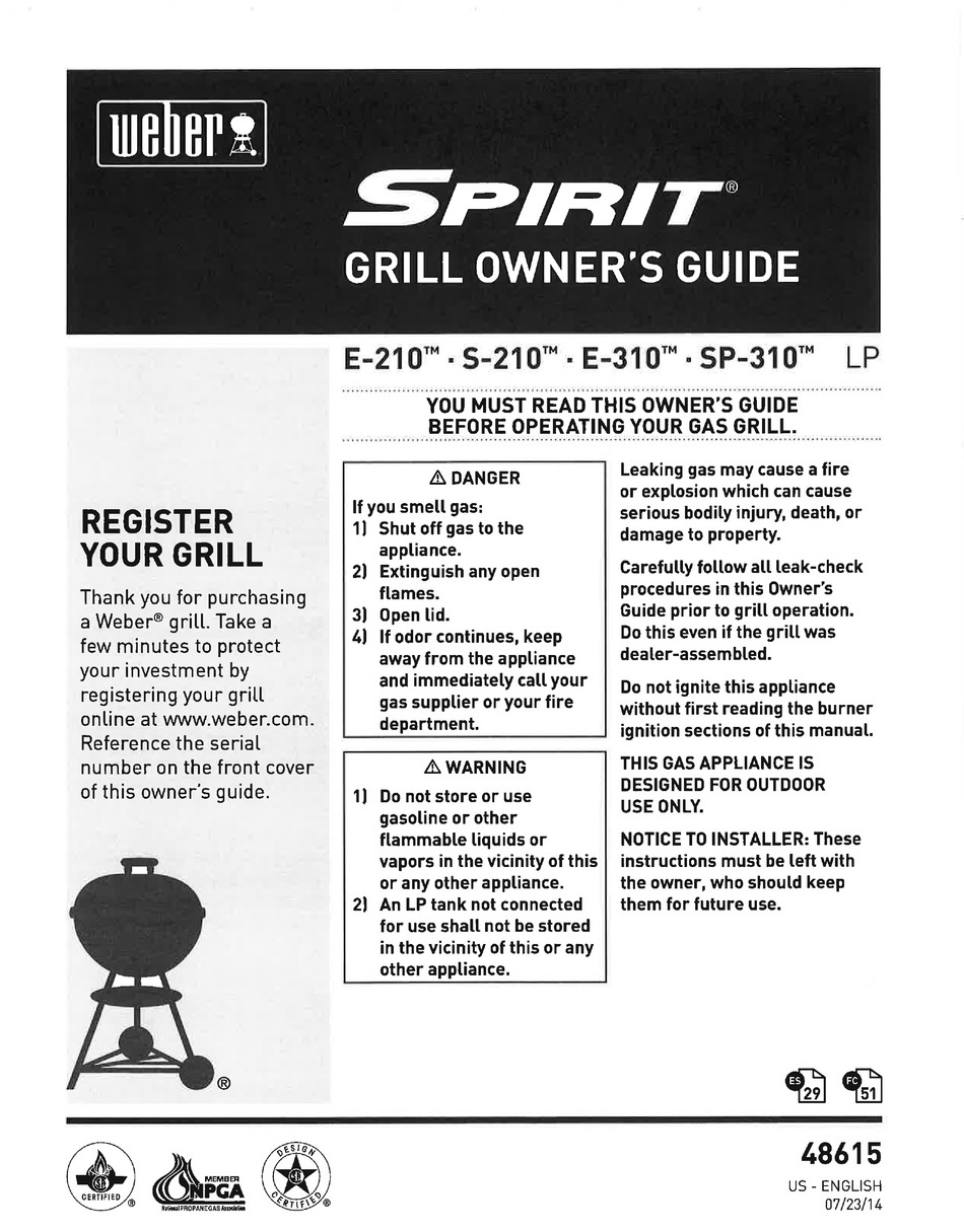 WEBER SPIRIT E310 OWNER'S MANUAL Pdf Download ManualsLib