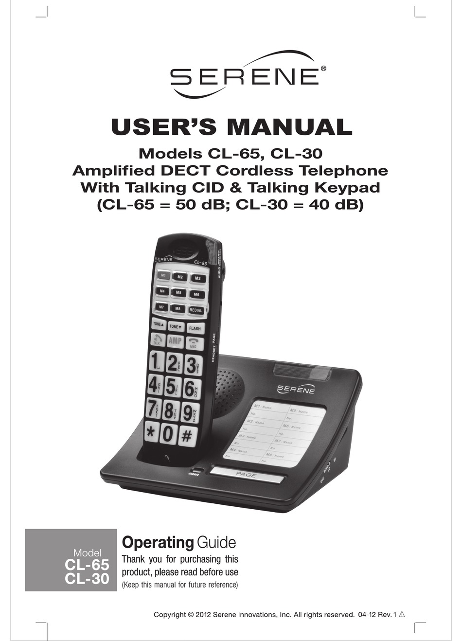 SERENE CL65 USER MANUAL Pdf Download ManualsLib