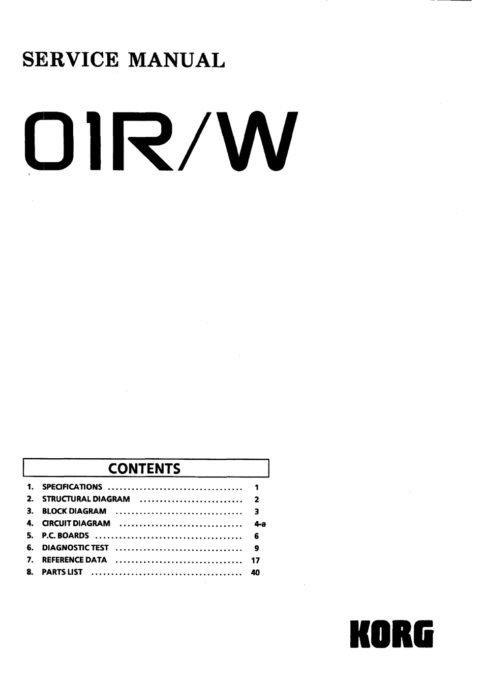 KORG 01R/W SERVICE MANUAL Pdf Download | ManualsLib