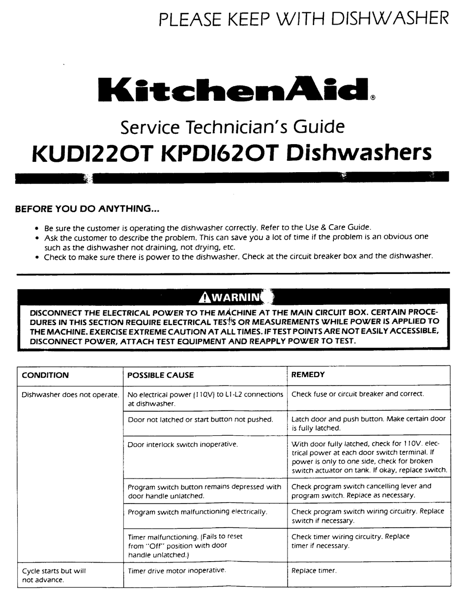 Kitchenaid Kudi220t Service Technician