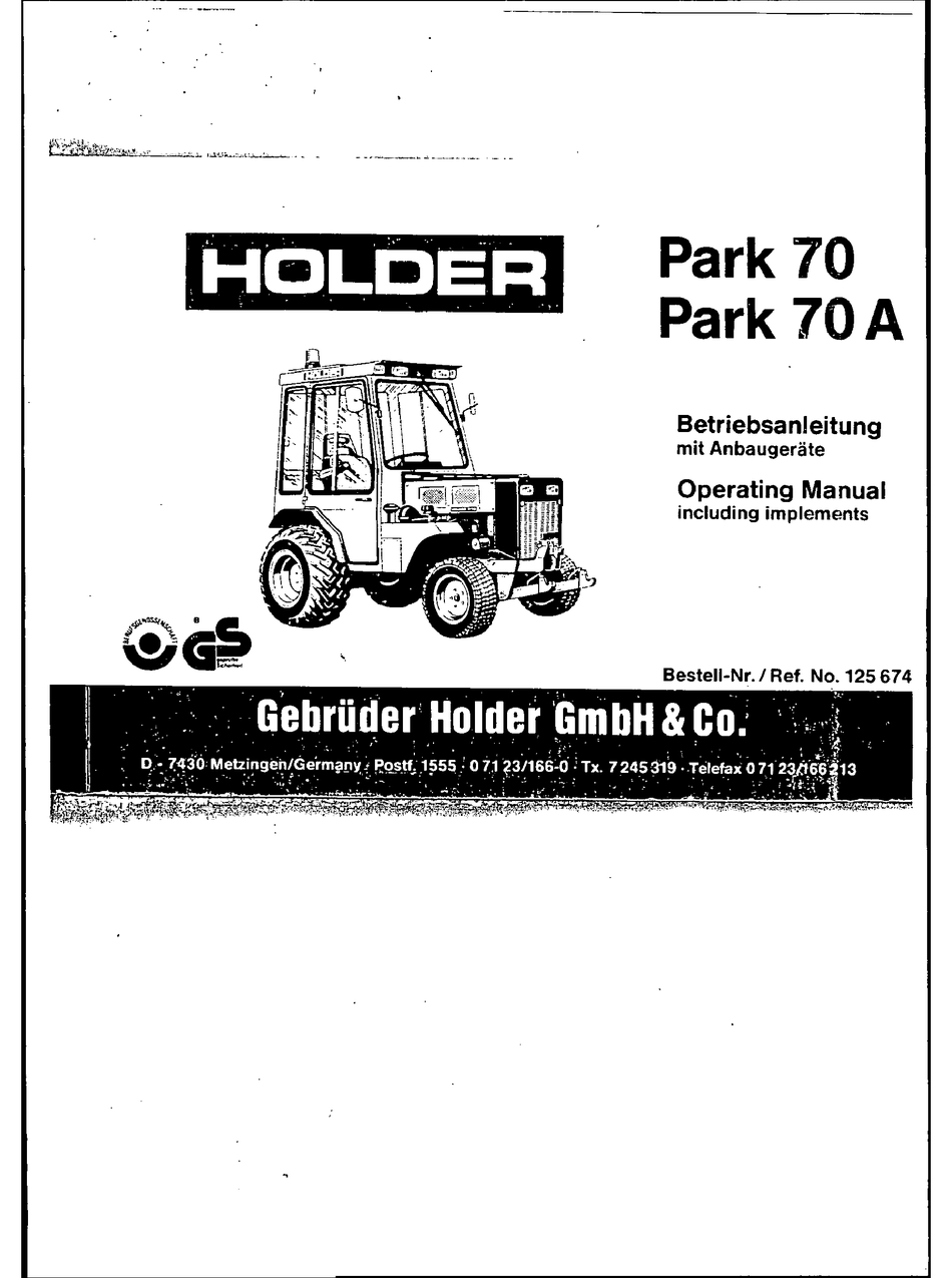 HOLDER PARK 70 OPERATING MANUAL Pdf Download | ManualsLib