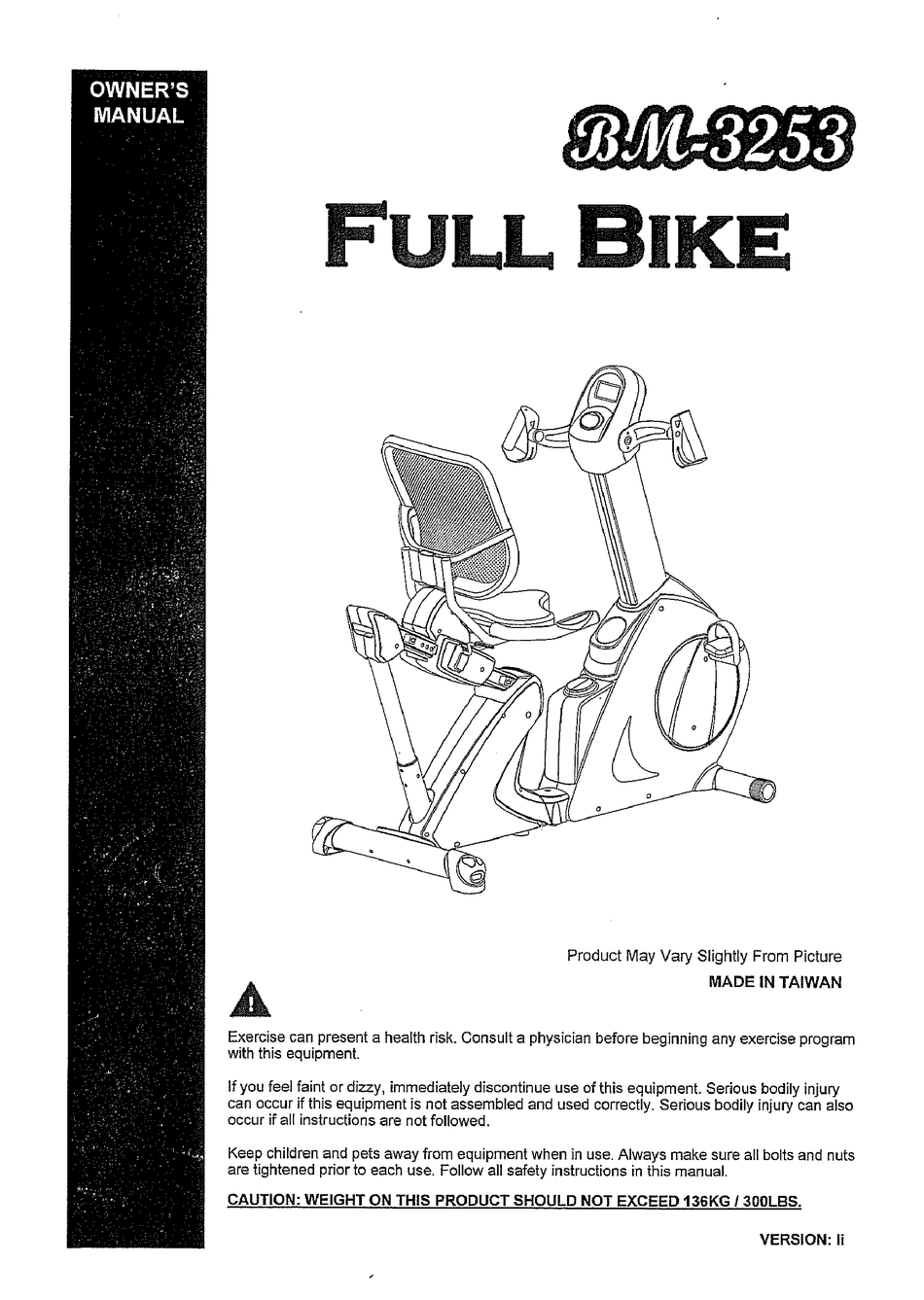 ORBIT FITNESS BM3253 OWNER
