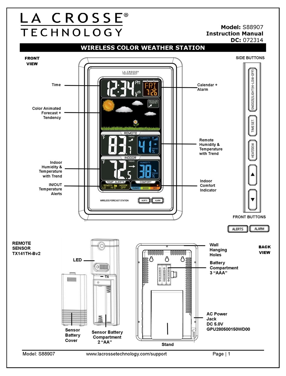 La Crosse Technology S88907 Instruction Manual Pdf Download Manualslib