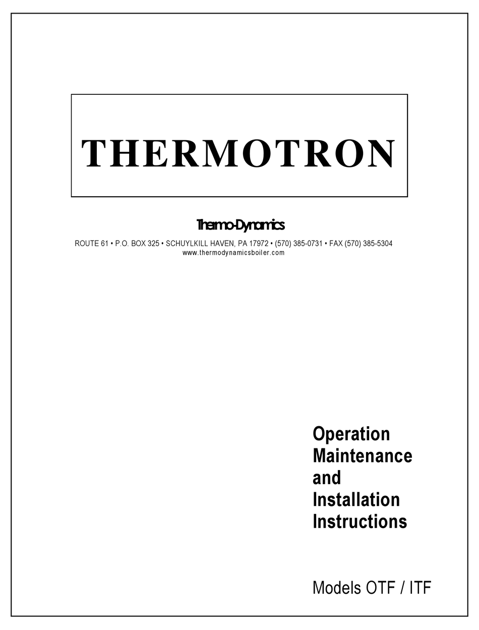 THERMODYNAMICS BOILER THERMOTRON OTF OPERATION, MAINTENANCE, AND