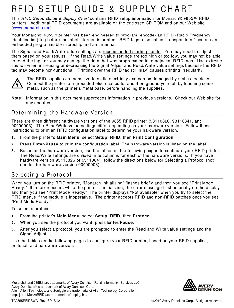 AVERY DENNISON MONARCH 9855 SETUP MANUAL Pdf Download ManualsLib