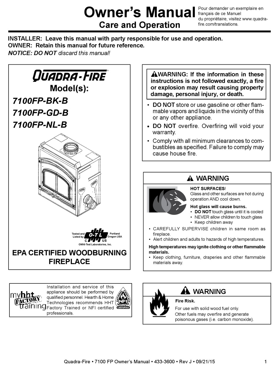 Quadrafire 1000 Owner Manual